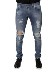 Dolce & Gabbana Blue Tattered Cotton Stretch Skinny Denim Jeans - IT46 | S - Jeans