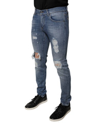 Dolce & Gabbana Blue Tattered Cotton Stretch Skinny Denim Jeans - IT46 | S - Jeans