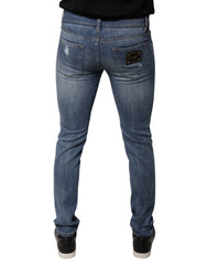 Dolce & Gabbana Blue Tattered Cotton Stretch Skinny Denim Jeans - IT46 | S - Jeans