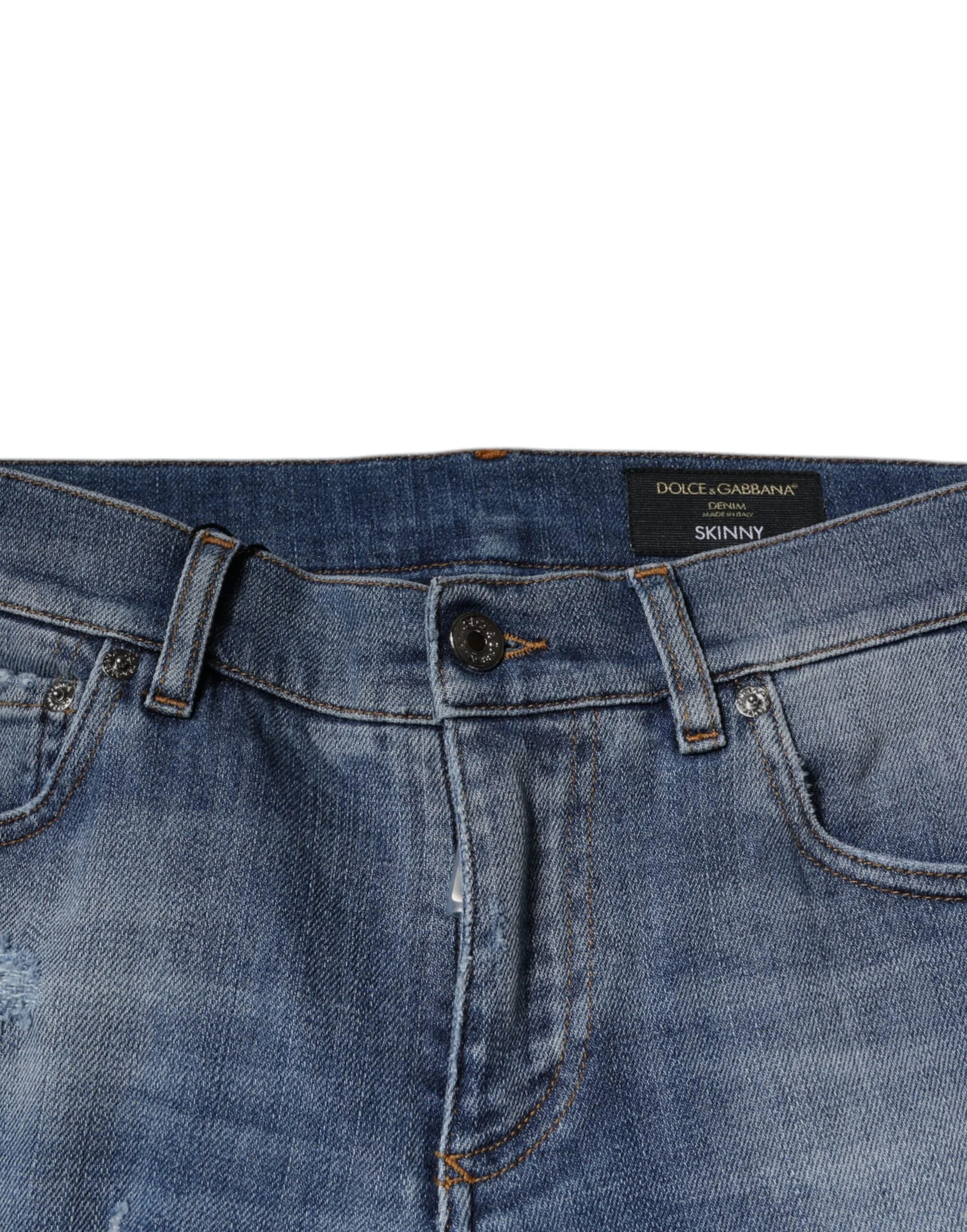 Dolce & Gabbana Blue Tattered Cotton Stretch Skinny Denim Jeans - IT46 | S - Jeans
