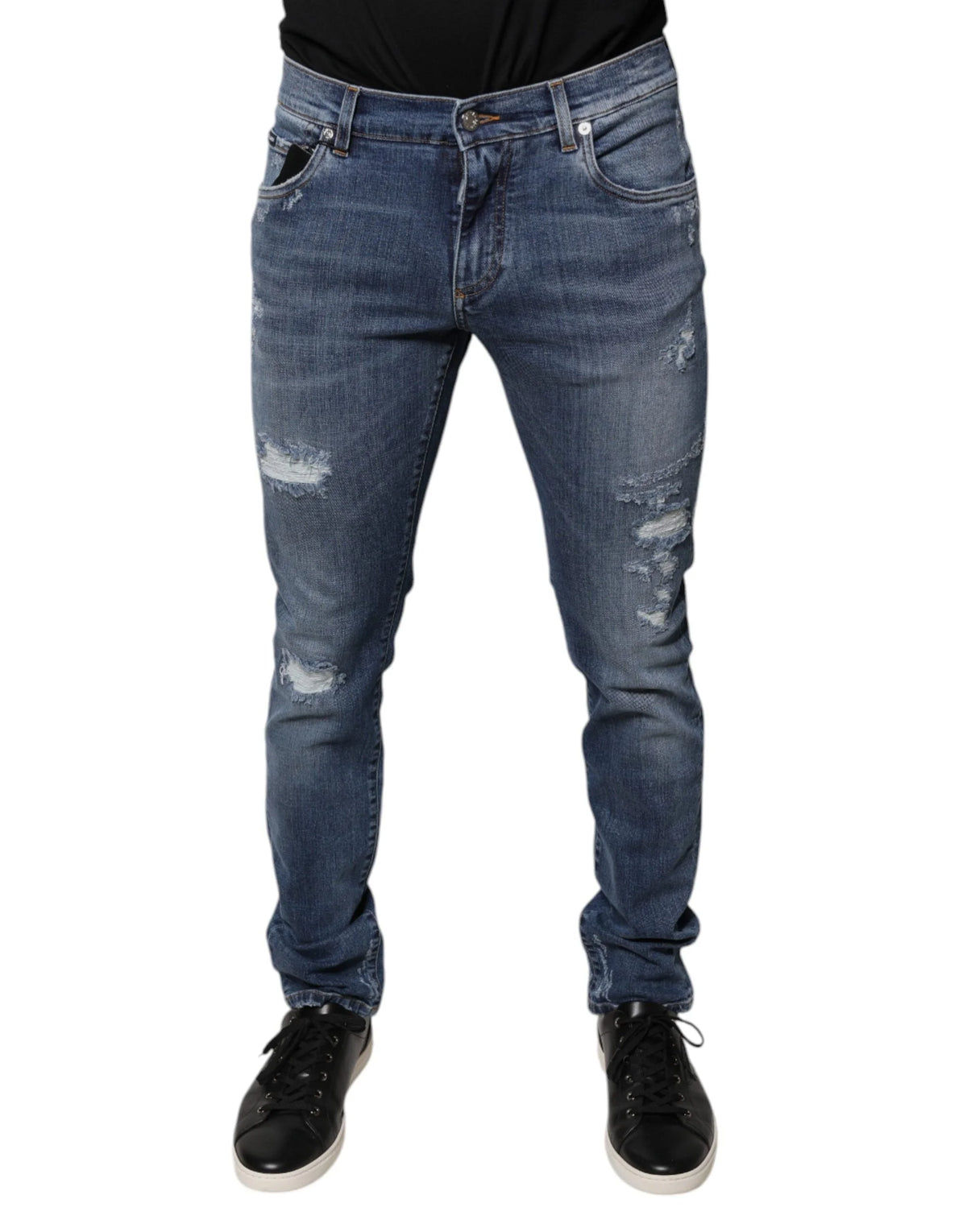 Dolce & Gabbana Blue Tattered Cotton Stretch Skinny Denim Jeans - IT48 | M - Jeans