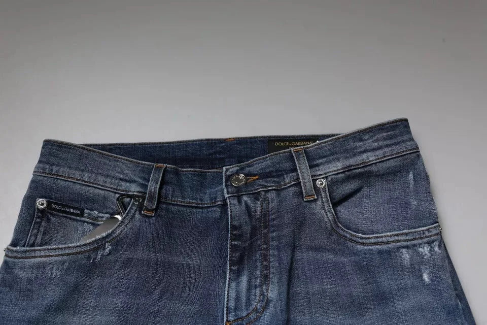Dolce & Gabbana Blue Tattered Cotton Stretch Skinny Denim Jeans - IT48 | M - Jeans