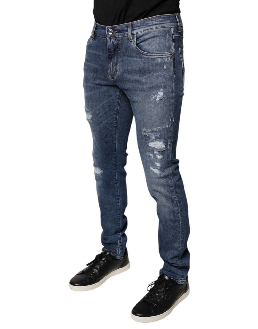 Dolce & Gabbana Blue Tattered Cotton Stretch Skinny Denim Jeans - IT48 | M - Jeans