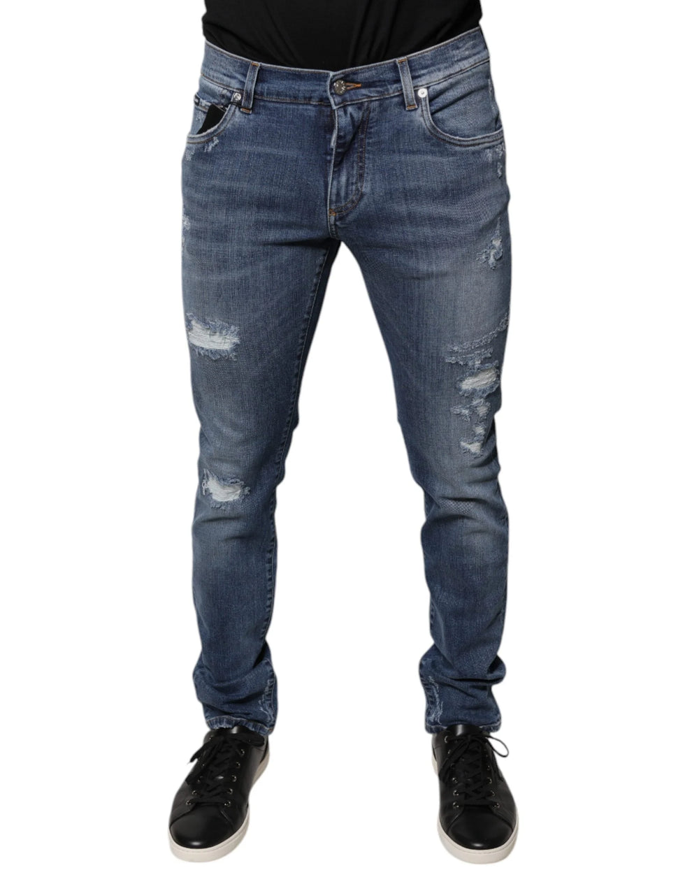 Dolce & Gabbana Blue Tattered Cotton Stretch Skinny Denim Jeans - IT48 | M - Jeans