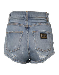 Dolce & Gabbana Blue Tattered Denim Cotton Hot Pants Shorts - IT40|S