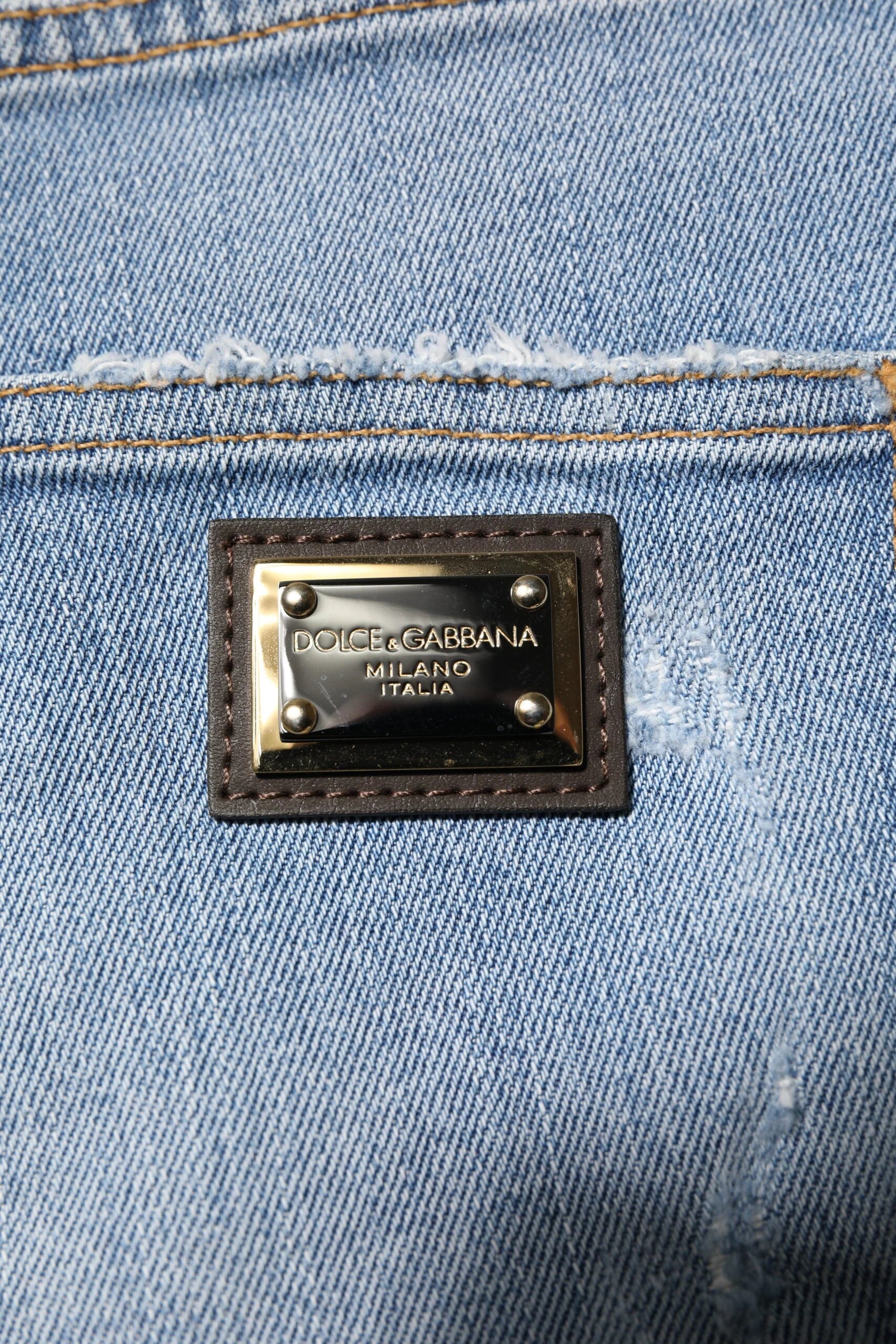 Dolce & Gabbana Blue Tattered Denim Cotton Hot Pants Shorts - IT40|S
