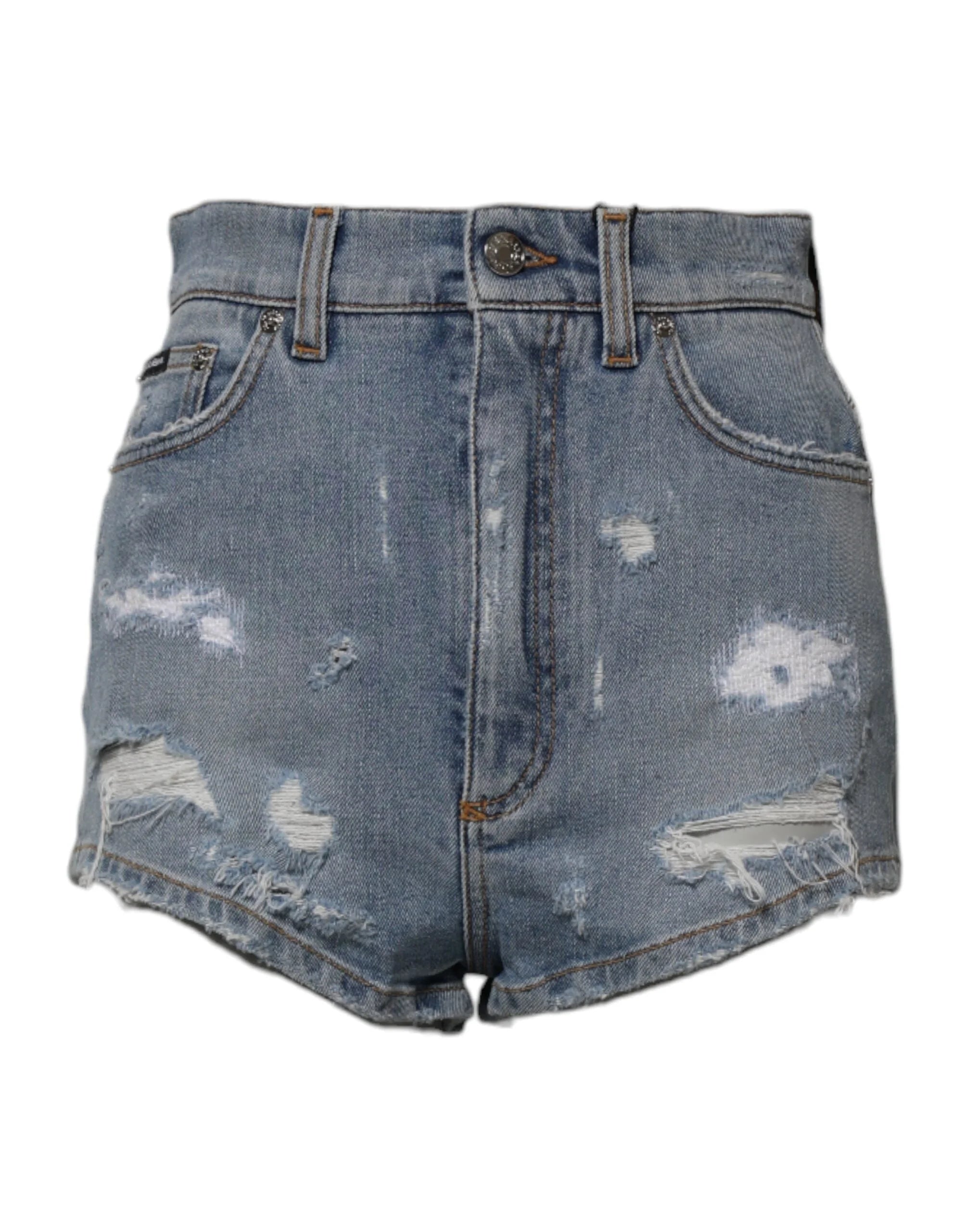 Dolce & Gabbana Blue Tattered Denim Cotton Hot Pants Shorts - IT40|S