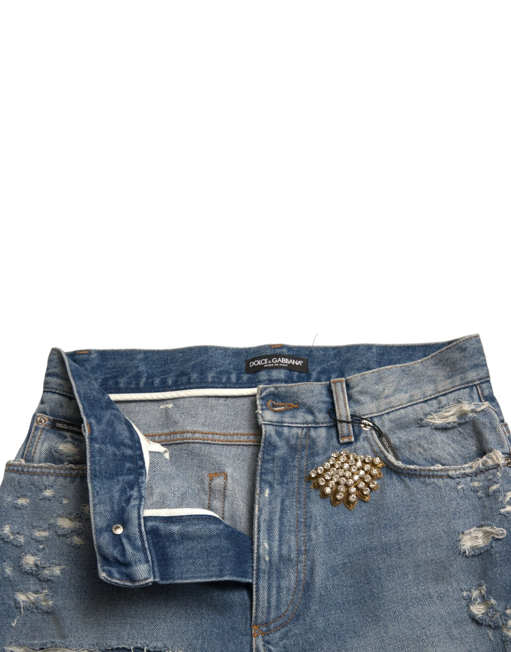 Dolce & Gabbana Blue Tattered Embellished Bermuda Shorts - IT40|S - Bermudas