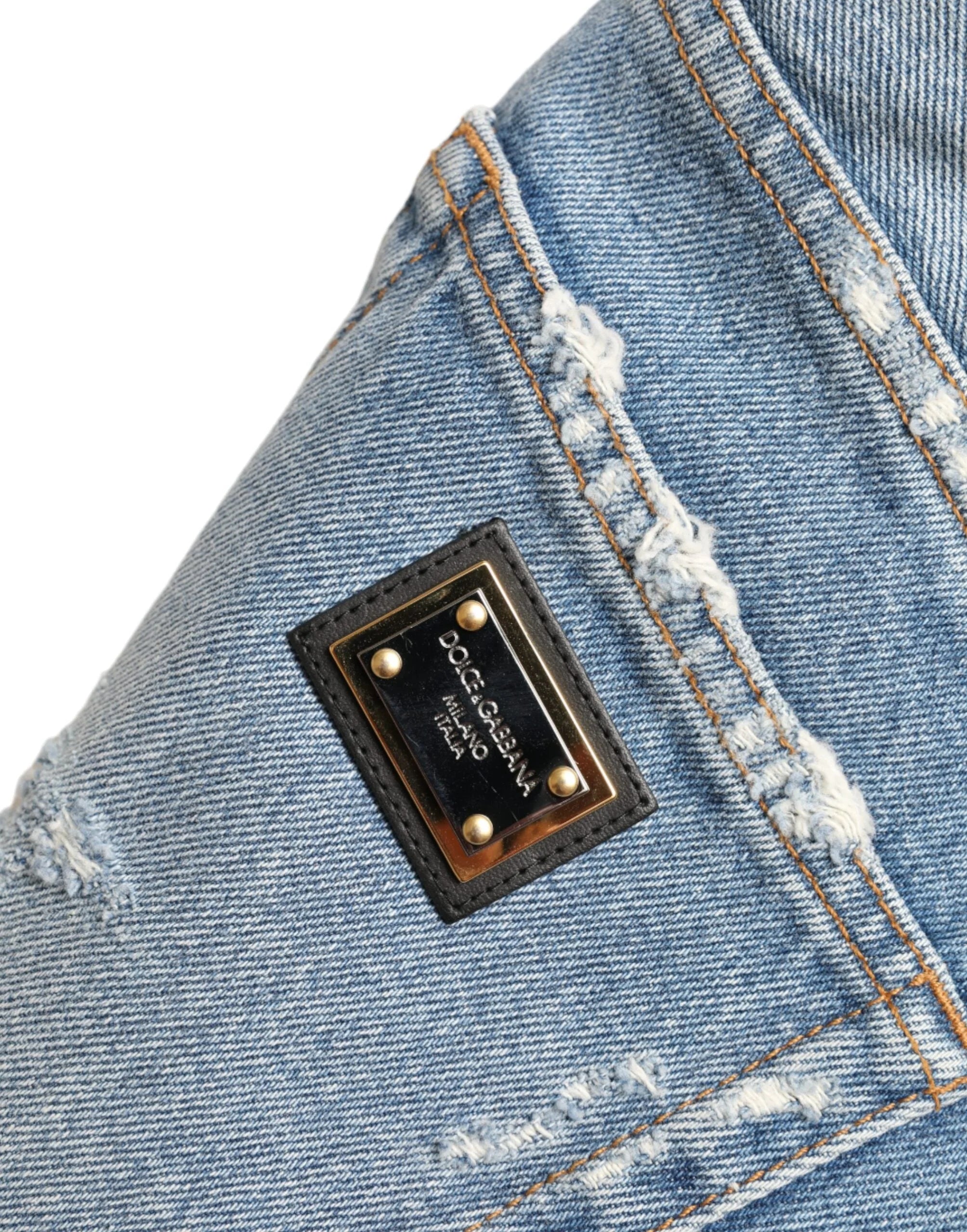 Dolce & Gabbana Blue Tattered Embellished Bermuda Shorts - IT40|S - Bermudas