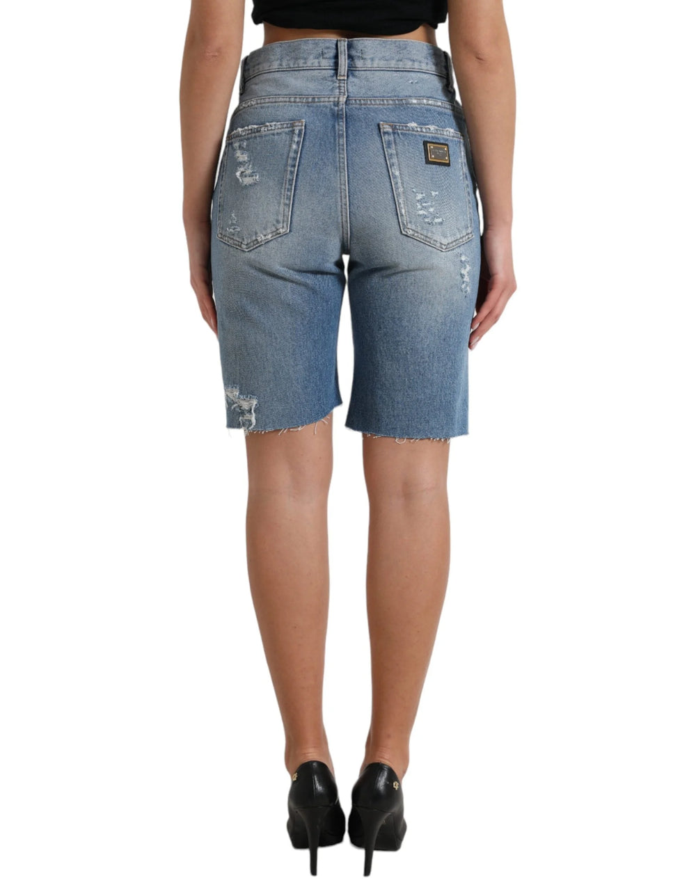 Dolce & Gabbana Blue Tattered Embellished Bermuda Shorts - IT40|S - Bermudas