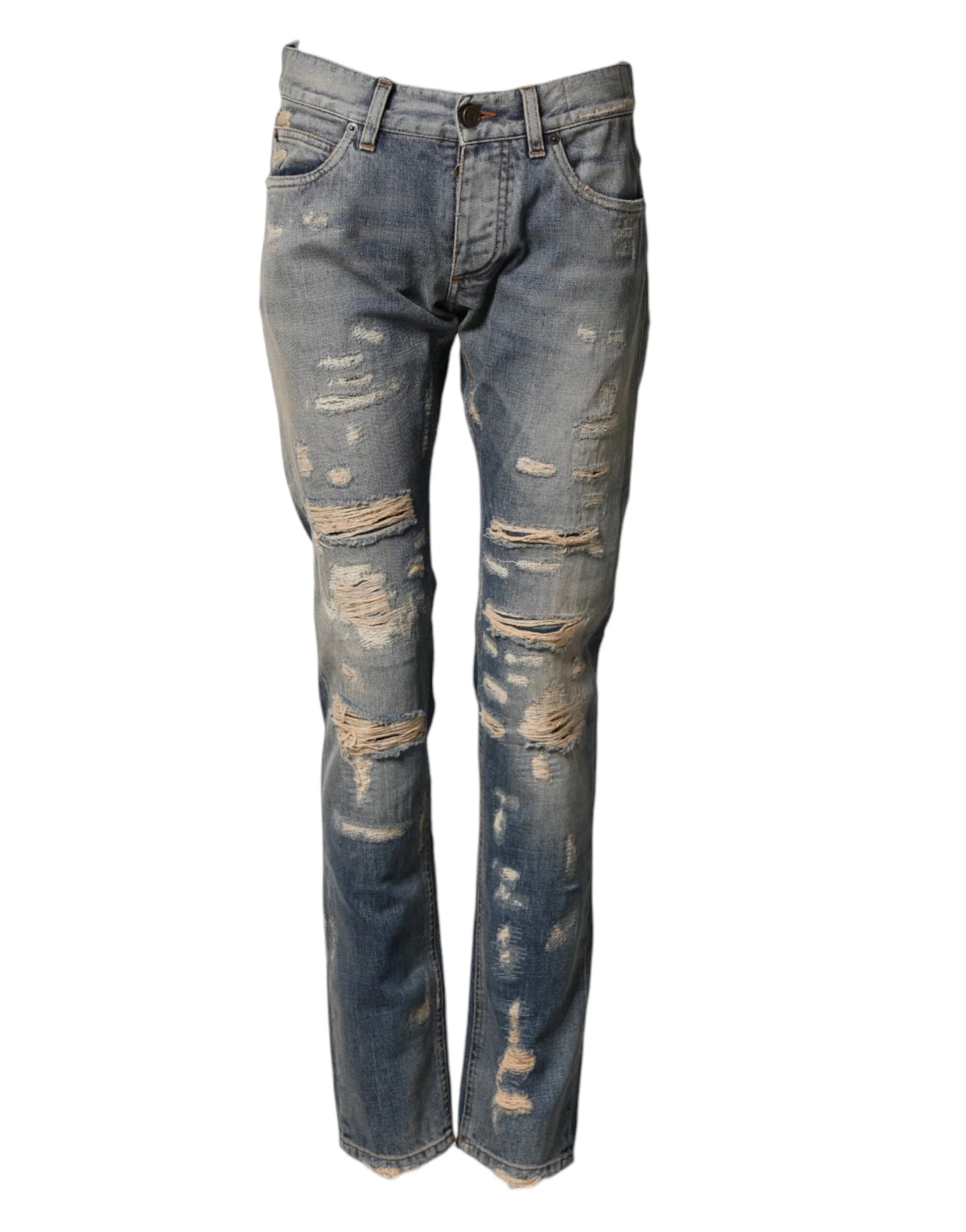 Dolce & Gabbana Blue Tattered Men Skinny Denim Trouser Jeans - IT44 | XS