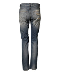 Dolce & Gabbana Blue Tattered Men Skinny Denim Trouser Jeans - IT44 | XS