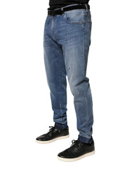 Dolce & Gabbana Blue Tattered Skinny Cotton Denim Jeans - IT58 | XXL