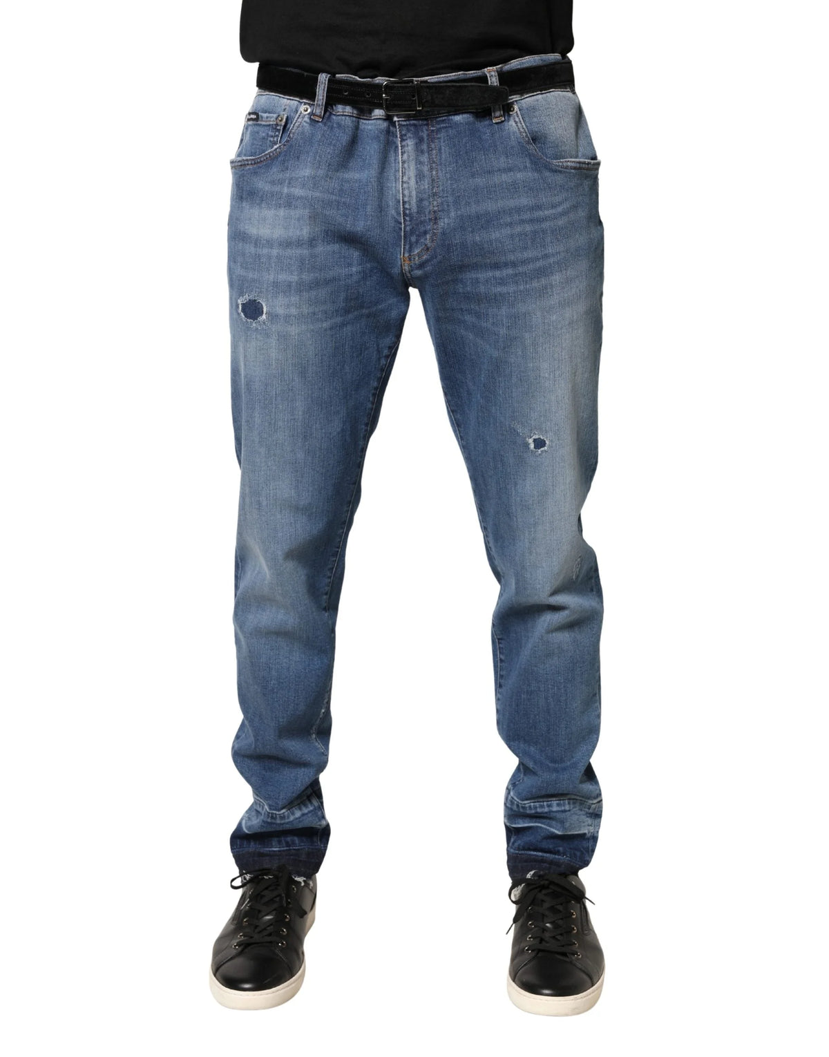 Dolce & Gabbana Blue Tattered Skinny Cotton Denim Jeans - IT58 | XXL