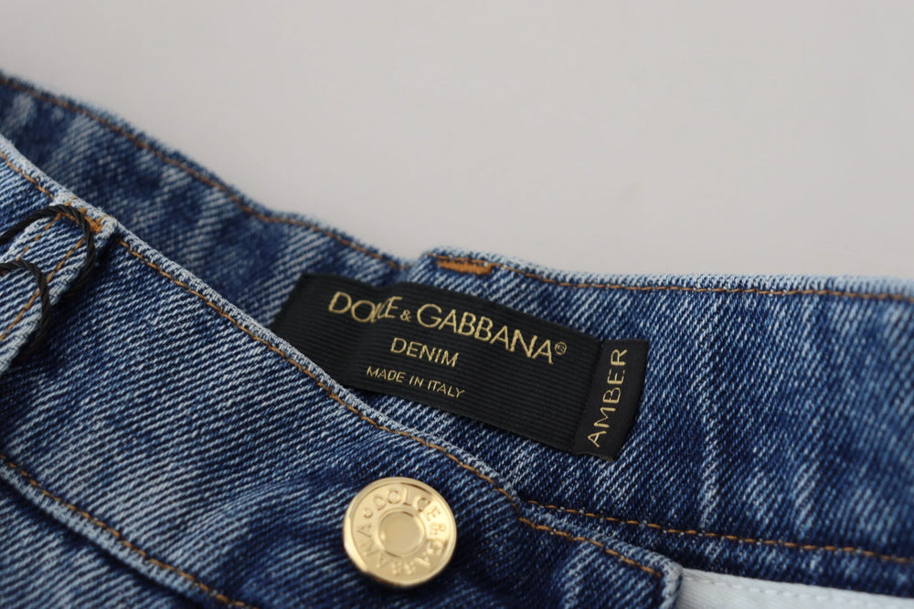 Dolce & Gabbana Blue Tattered Skinny Denim Cotton Jeans - IT38|XS - Jeans