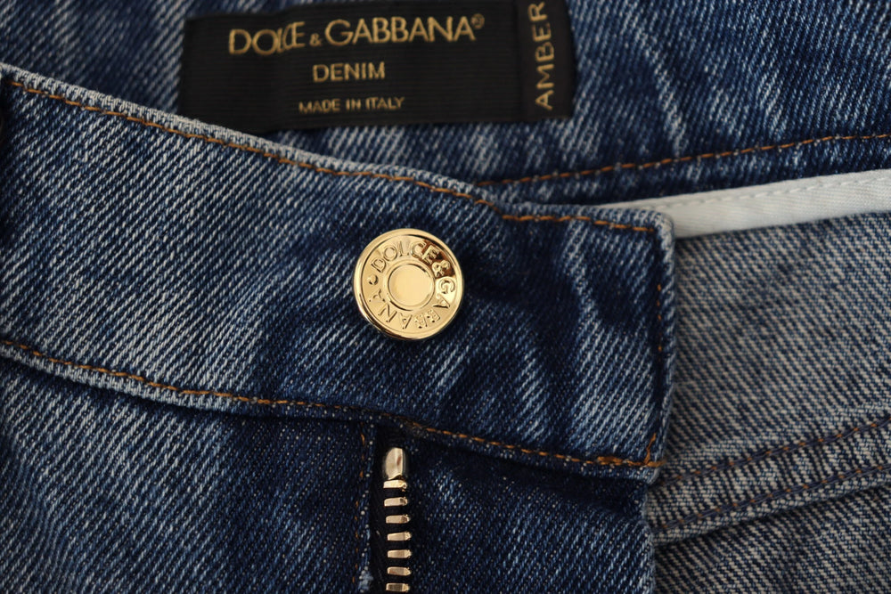 Dolce & Gabbana Blue Tattered Skinny Denim Cotton Jeans - IT38|XS - Jeans