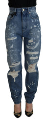 Dolce & Gabbana Blue Tattered Skinny Denim Cotton Jeans - IT38|XS - Jeans