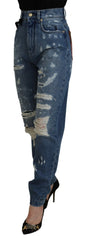 Dolce & Gabbana Blue Tattered Skinny Denim Cotton Jeans - IT38|XS - Jeans
