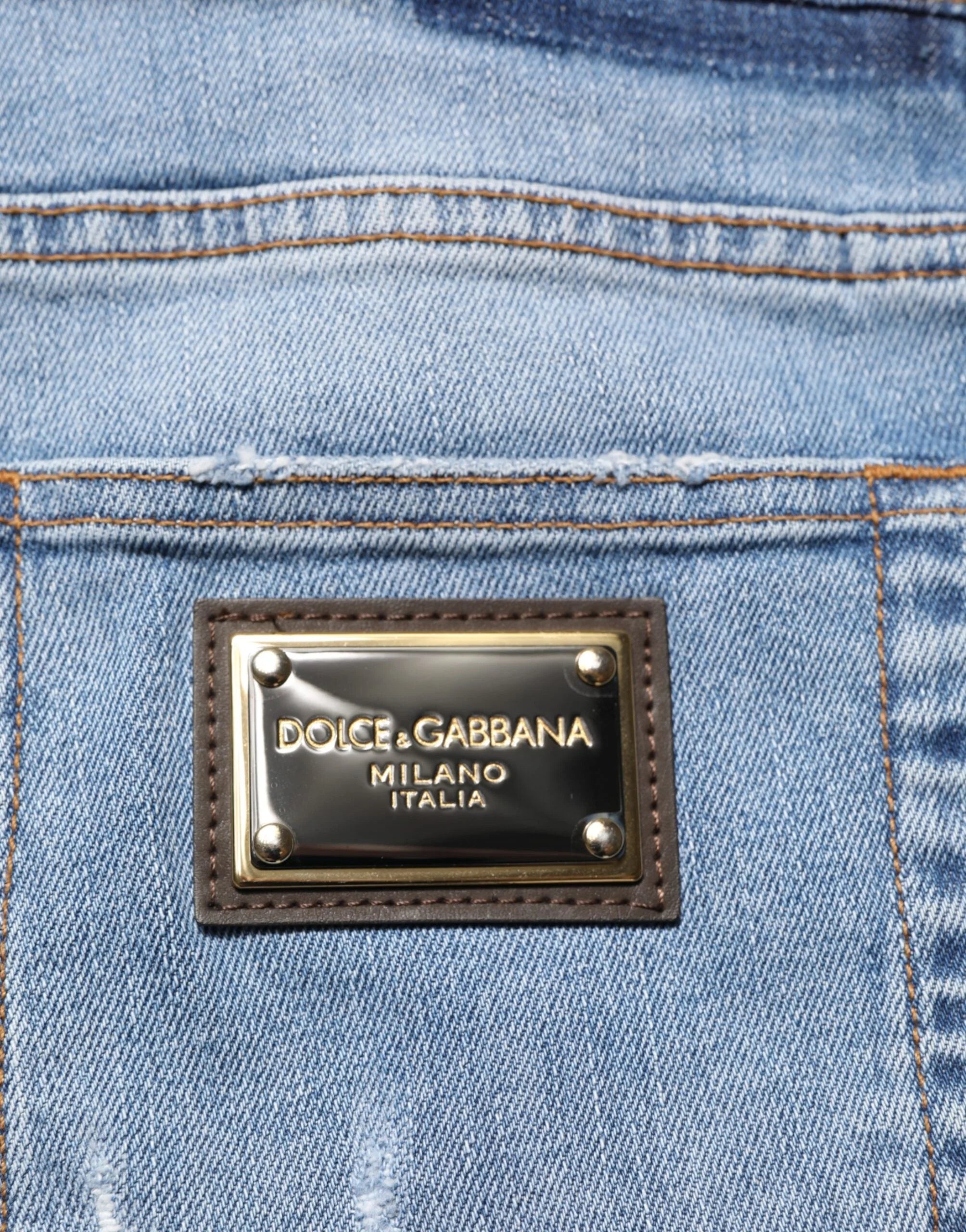 Dolce & Gabbana Blue Tattered Slim Fit Cotton Denim Jeans - IT54 | XL