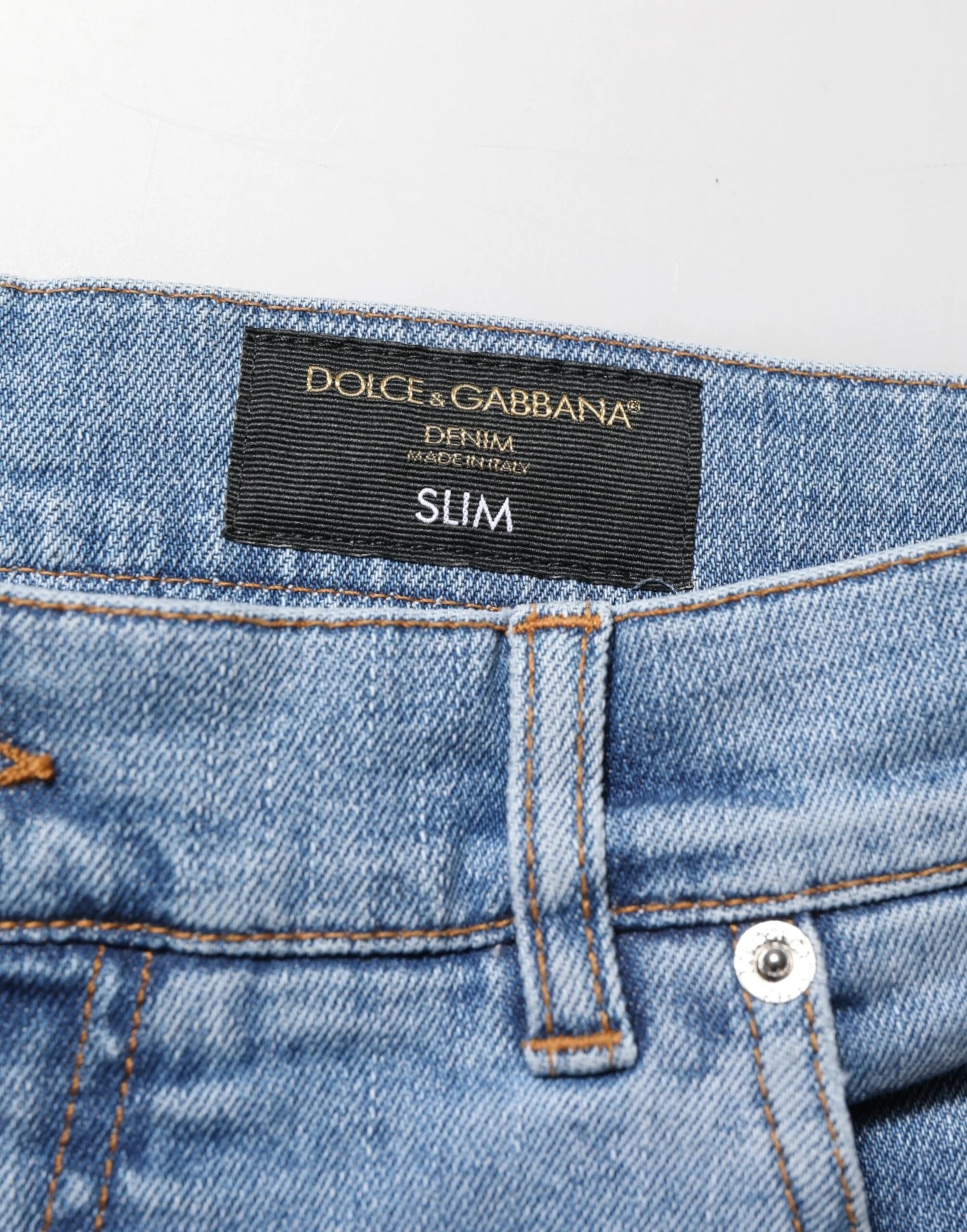 Dolce & Gabbana Blue Tattered Slim Fit Cotton Denim Jeans - IT54 | XL