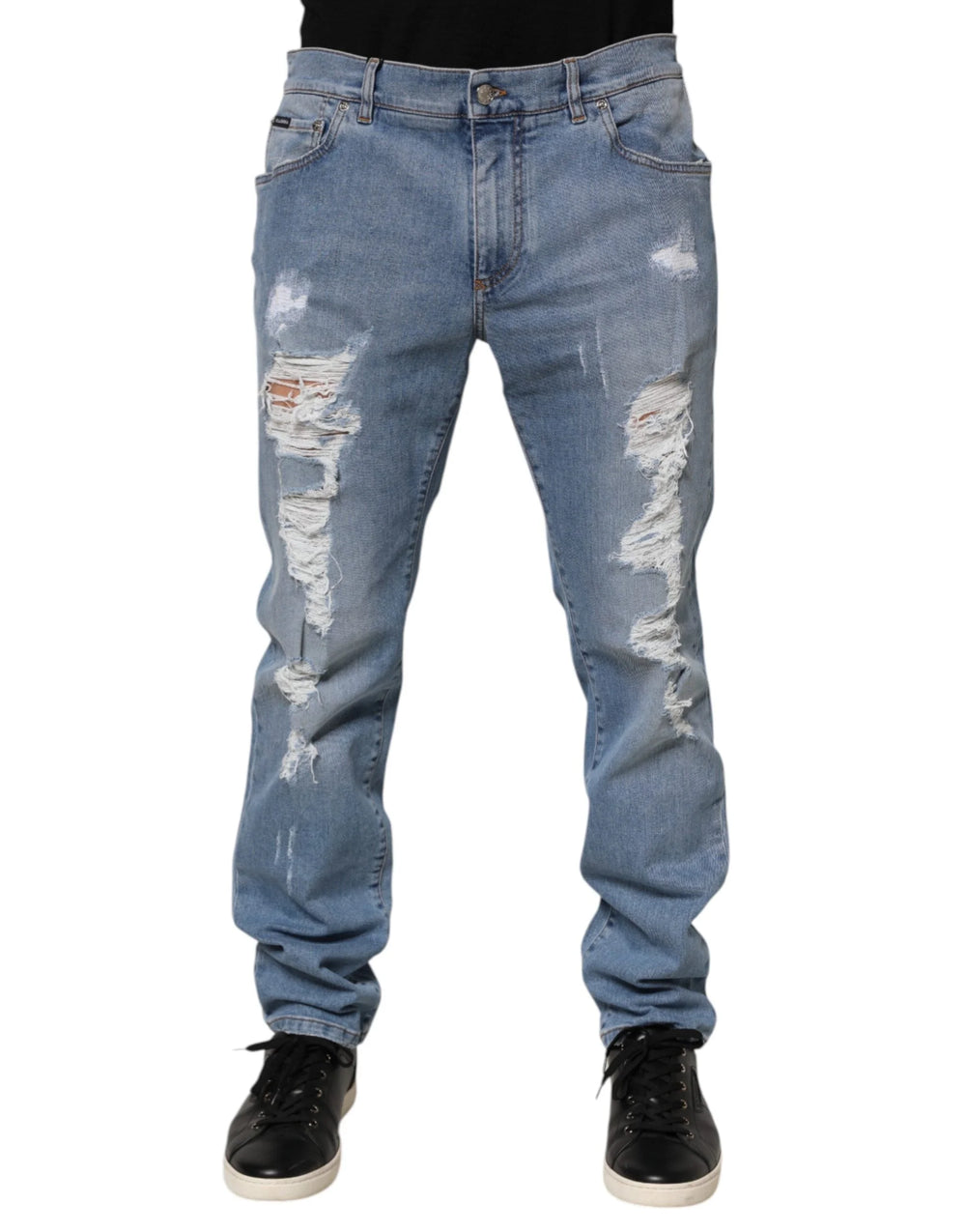 Dolce & Gabbana Blue Tattered Slim Fit Cotton Denim Jeans - IT54 | XL