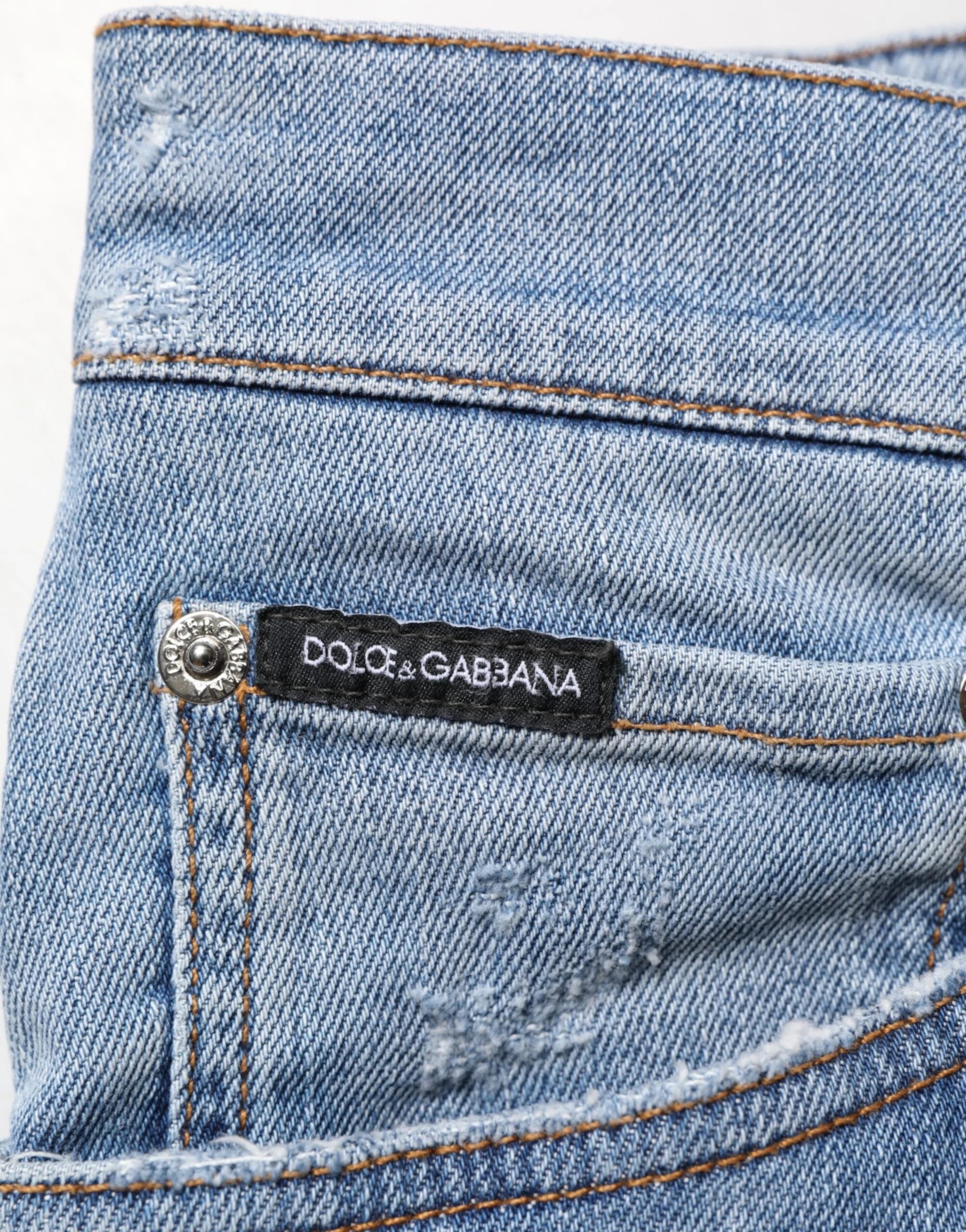Dolce & Gabbana Blue Tattered Slim Fit Cotton Denim Jeans - IT54 | XL