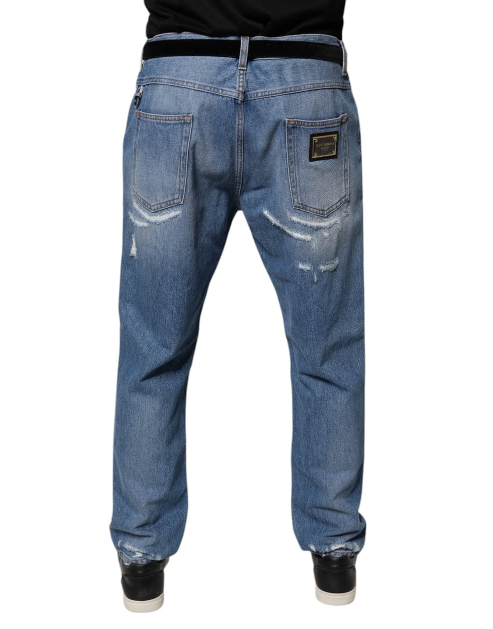 Dolce & Gabbana Blue Tattered Straight Cotton Denim Jeans - IT52 | XL - Jeans