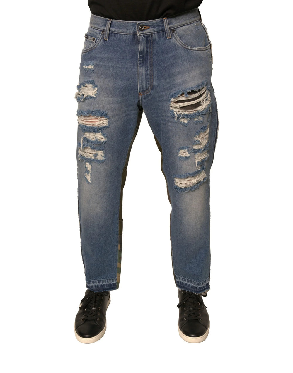 Dolce & Gabbana Blue Tattered Straight Cropped Denim Jeans - IT48 | M - Jeans