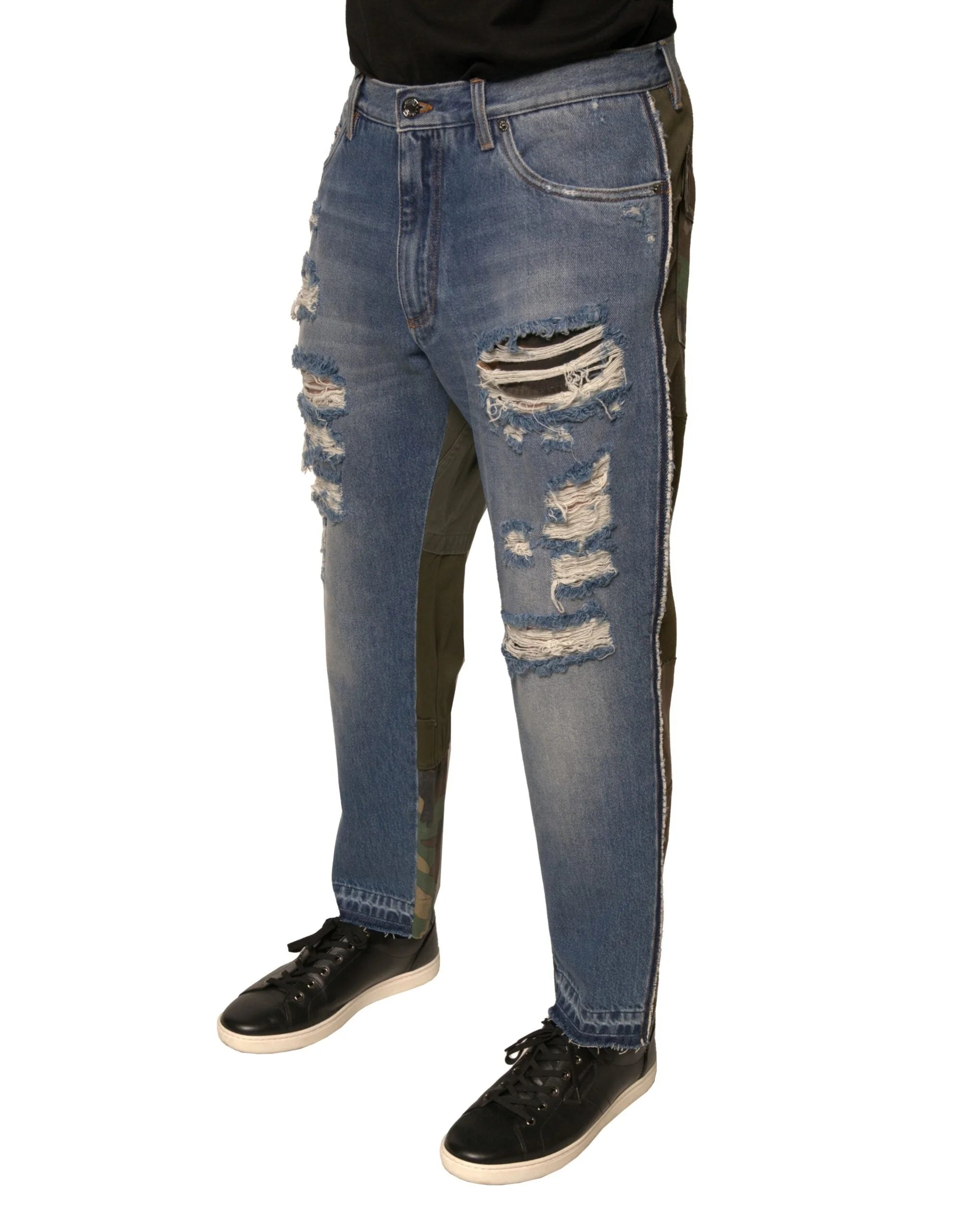 Dolce & Gabbana Blue Tattered Straight Cropped Denim Jeans - IT48 | M - Jeans