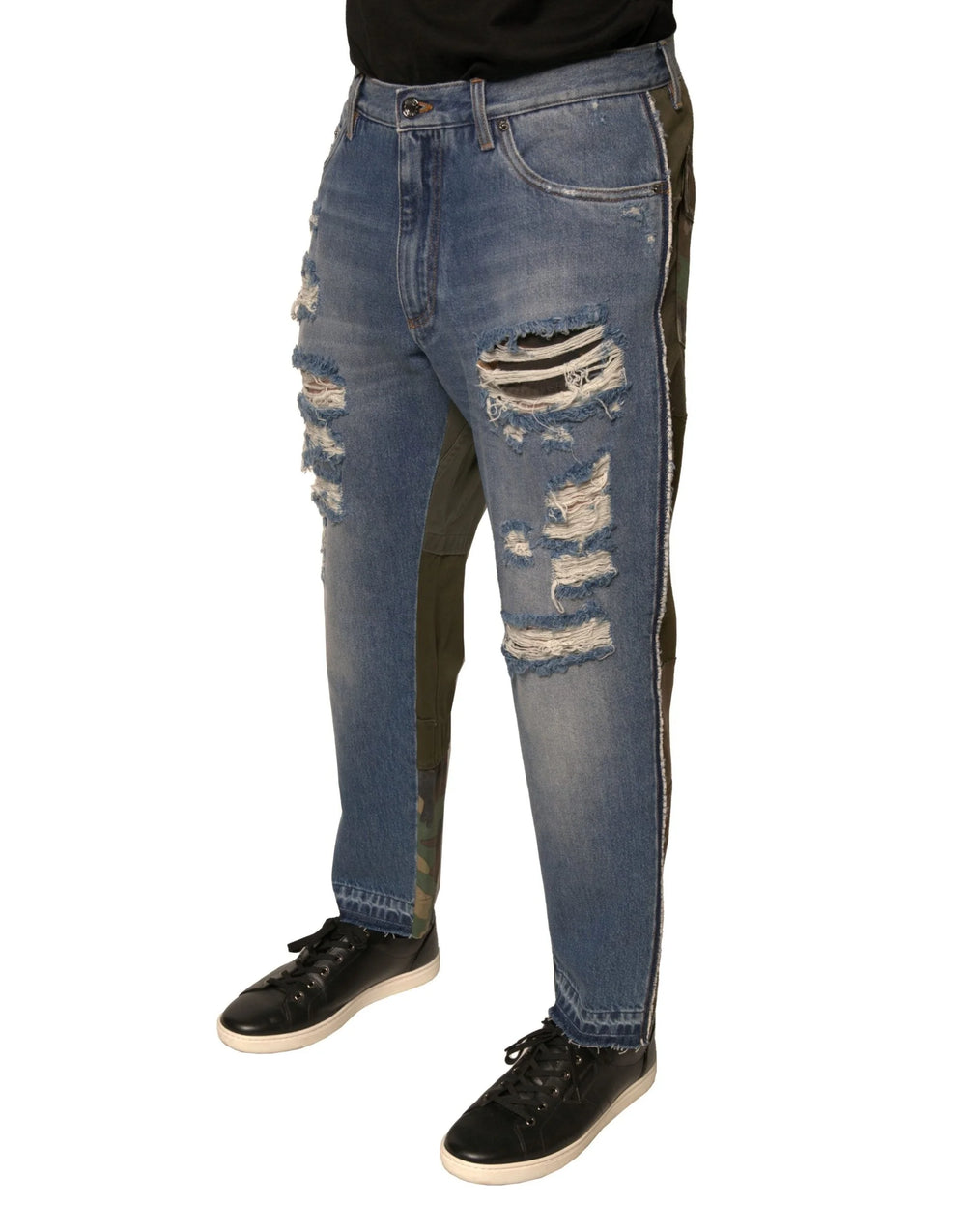 Dolce & Gabbana Blue Tattered Straight Cropped Denim Jeans - IT48 | M - Jeans