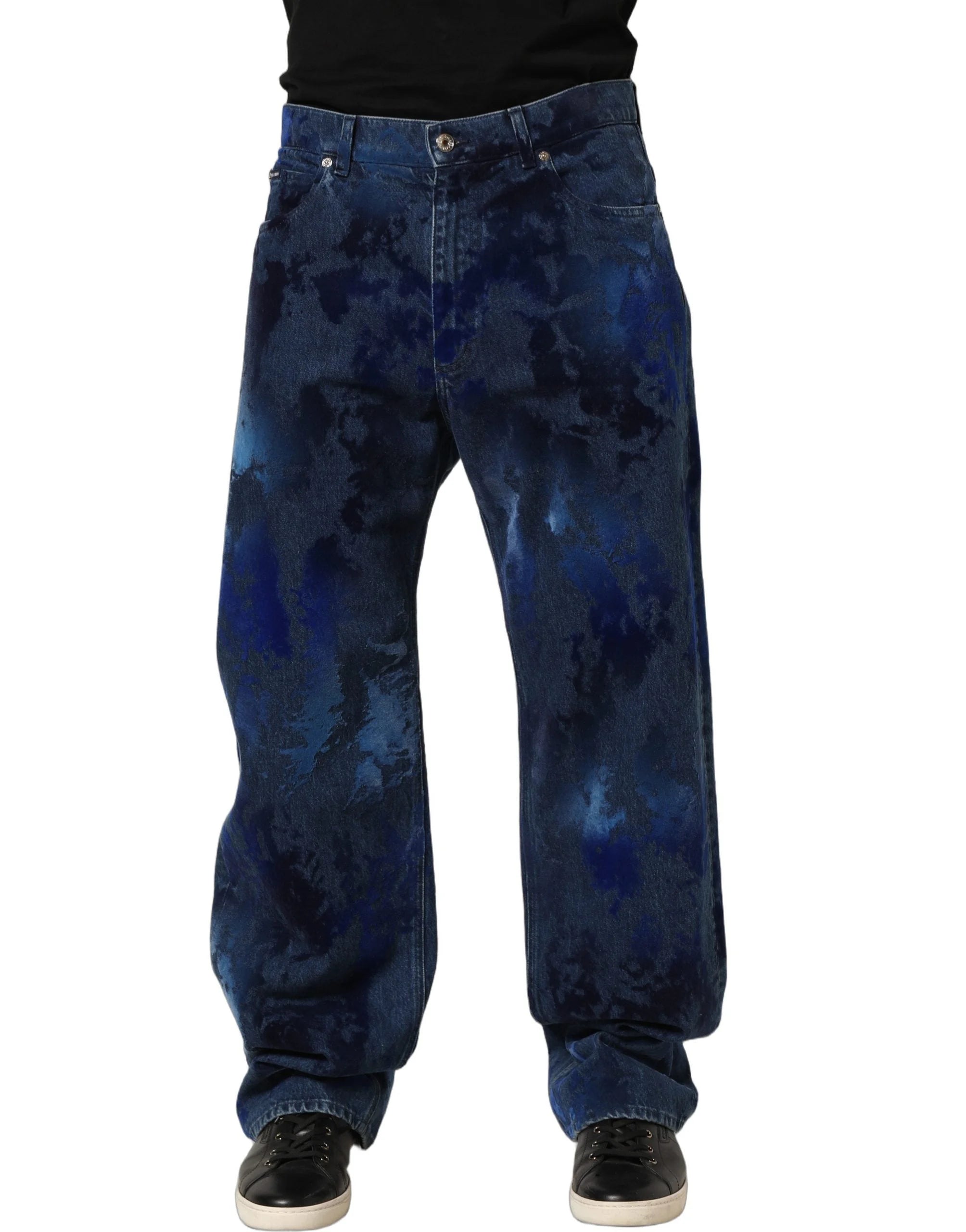 Dolce & Gabbana Blue Tie Dye Cotton Men Straight Denim Jeans - IT48 | M