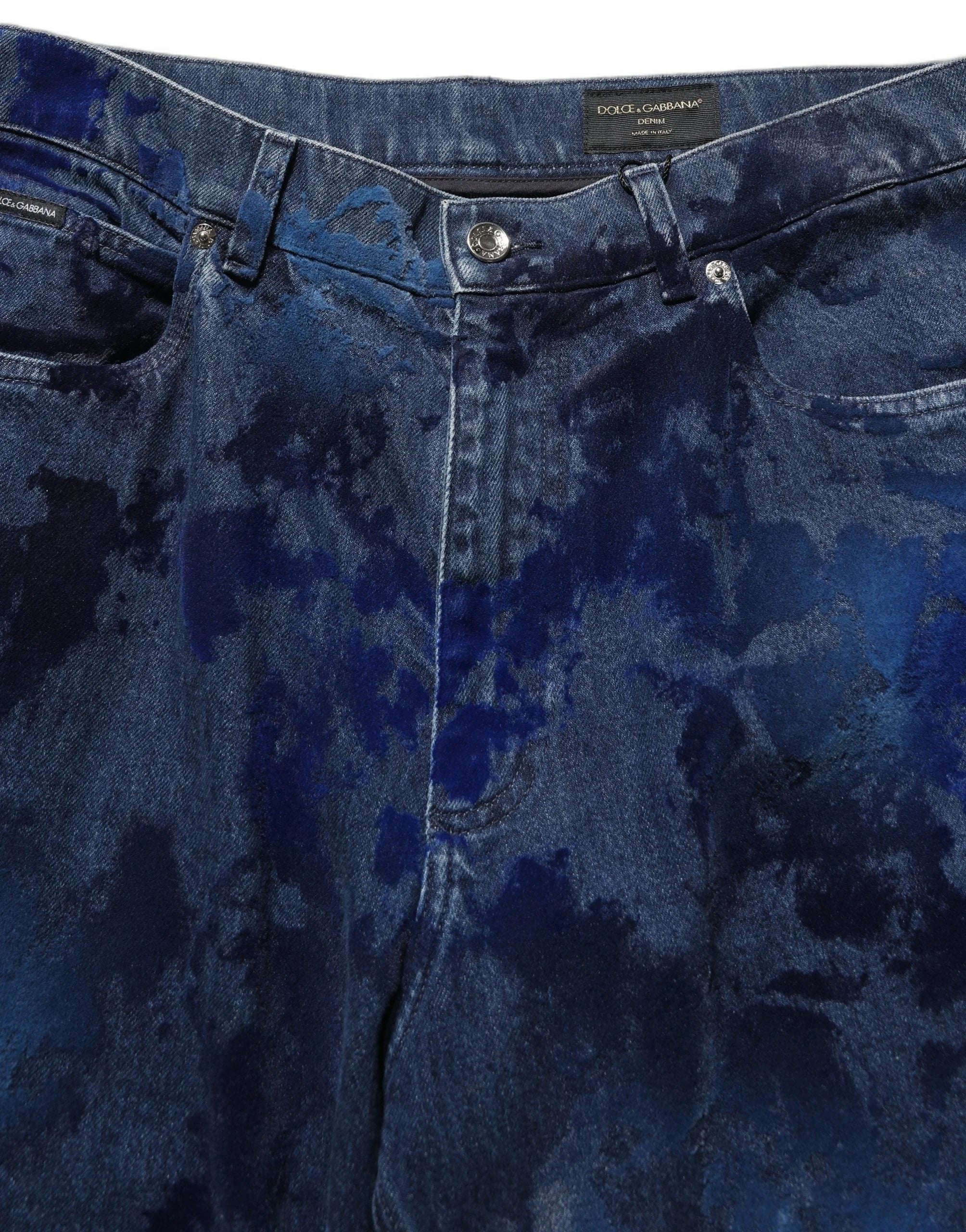 Dolce & Gabbana Blue Tie Dye Cotton Men Straight Denim Jeans - IT48 | M