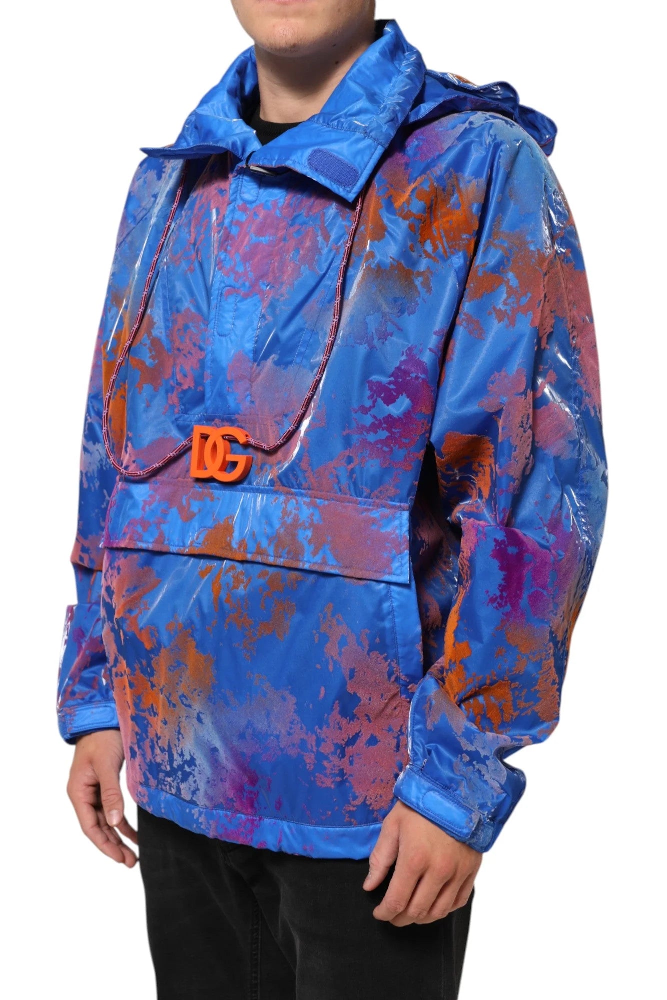 Dolce & Gabbana Blue Tie Dye Logo Hooded Sweatshirt Jacket - IT52 | XL