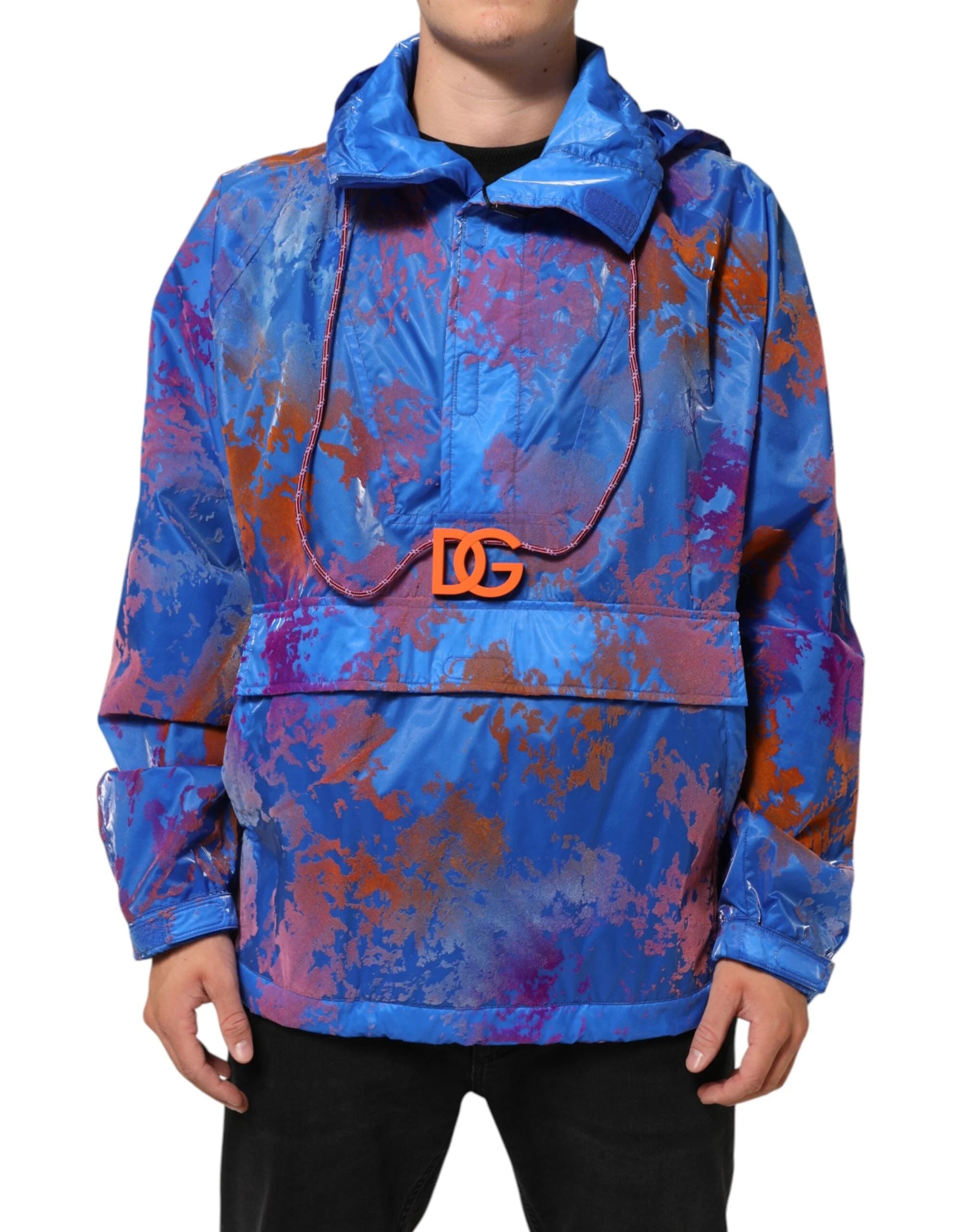 Dolce & Gabbana Blue Tie Dye Logo Hooded Sweatshirt Jacket - IT52 | XL - Hoodies