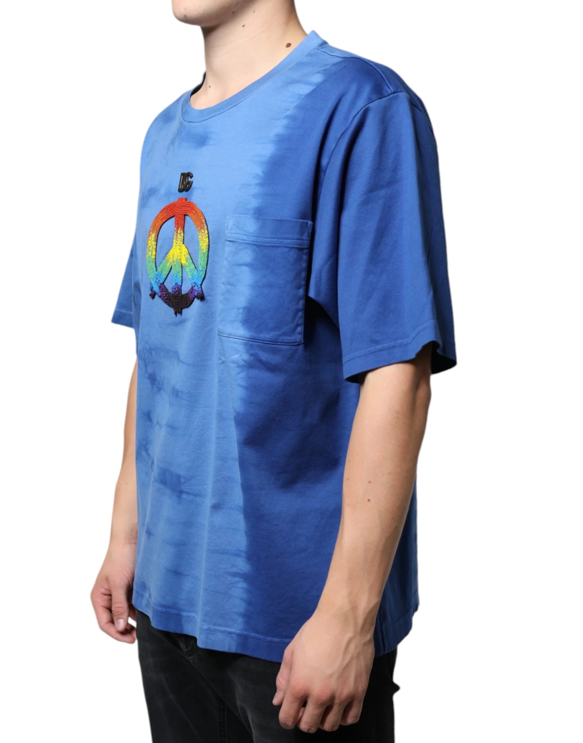 Dolce & Gabbana Blue Tie-Dye Peace Sign Cotton T-shirt - IT52 | XL - T-Shirts