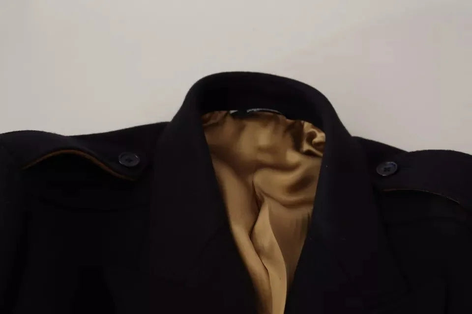 Dolce & Gabbana Blue Trench Coat Long Wool Stretch Jacket - Trench Coats