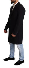 Dolce & Gabbana Blue Trench Coat Long Wool Stretch Jacket - Trench Coats