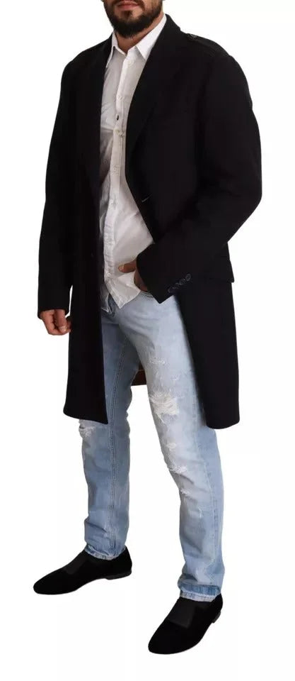 Dolce & Gabbana Blue Trench Coat Long Wool Stretch Jacket - Trench Coats