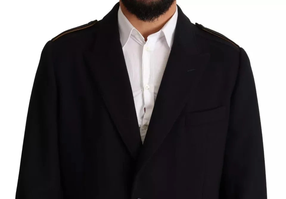 Dolce & Gabbana Blue Trench Coat Long Wool Stretch Jacket - Trench Coats