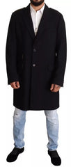 Dolce & Gabbana Blue Trench Coat Long Wool Stretch Jacket - Trench Coats