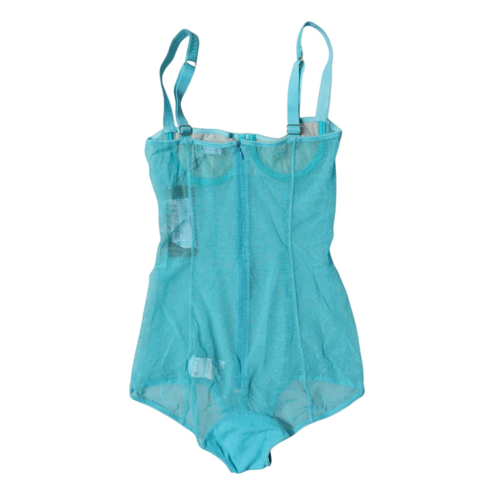 Dolce & Gabbana Blue Tulle Balconette Bra Bodysuit Underwear - IT2 | S - Bodysuits