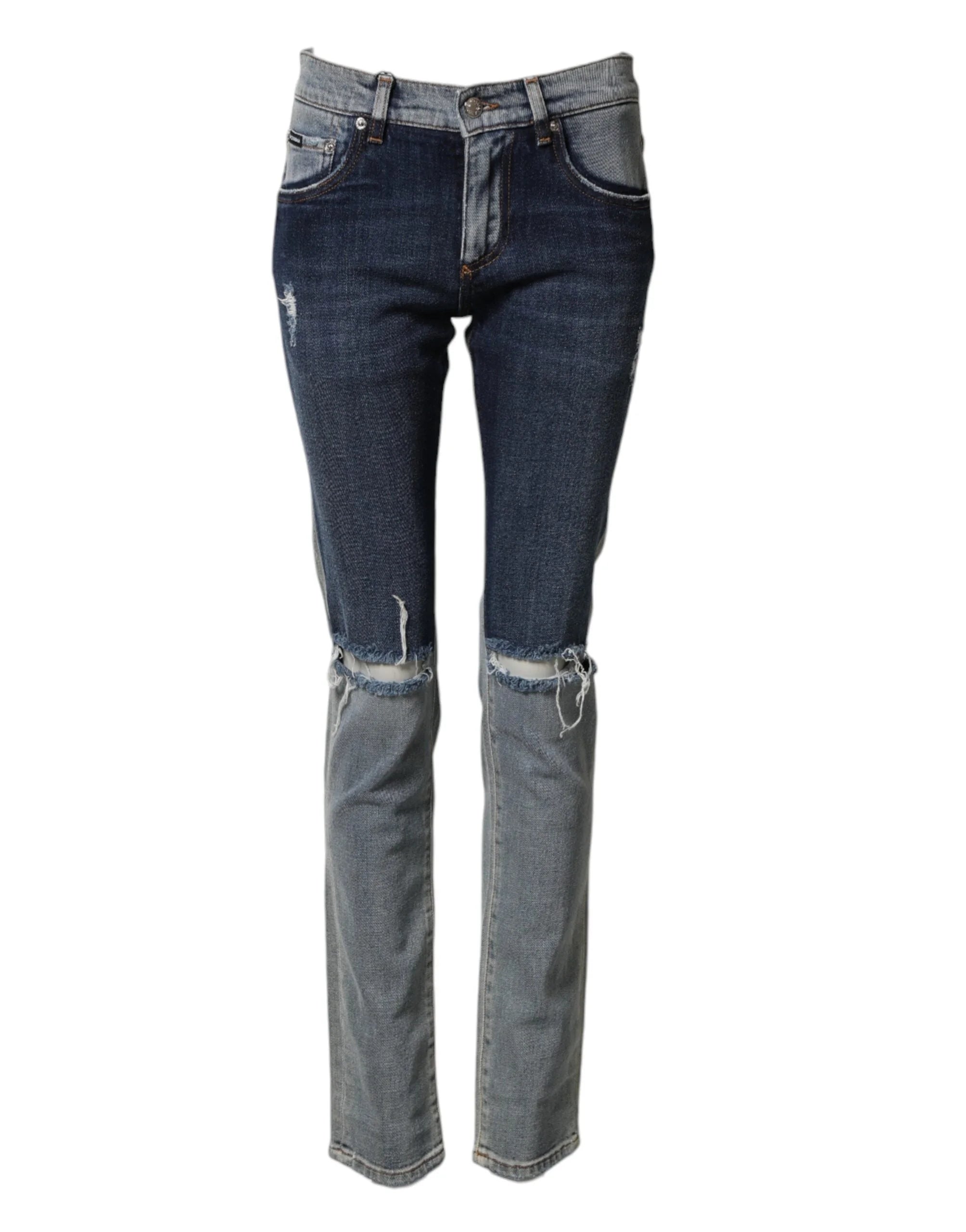 Dolce & Gabbana Blue Two Tone Cotton Men Skinny Denim Jeans - IT44 | XS