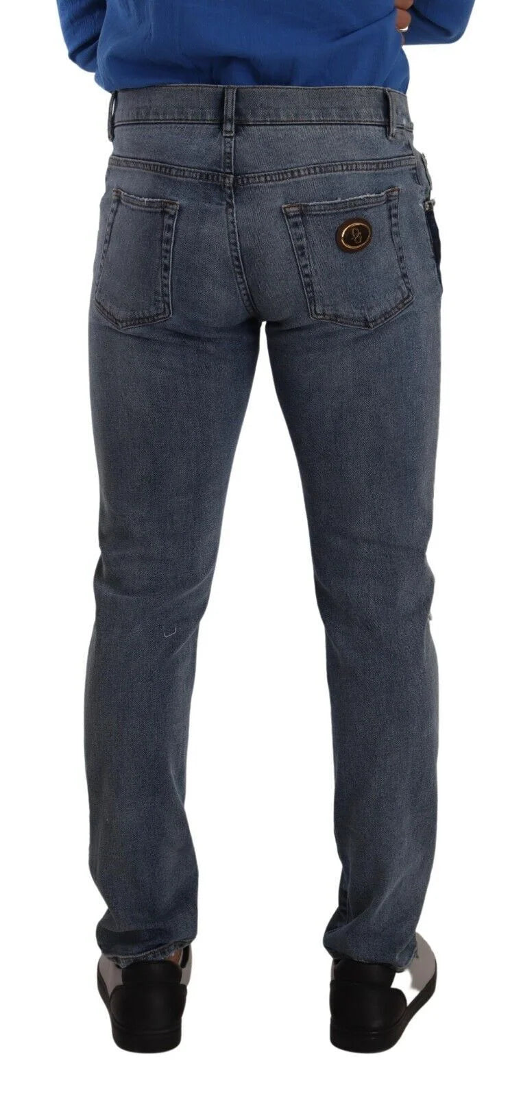 Dolce & Gabbana Blue Two Tone Tattered Cotton Slim Denim Jeans - IT48 | M - Jeans