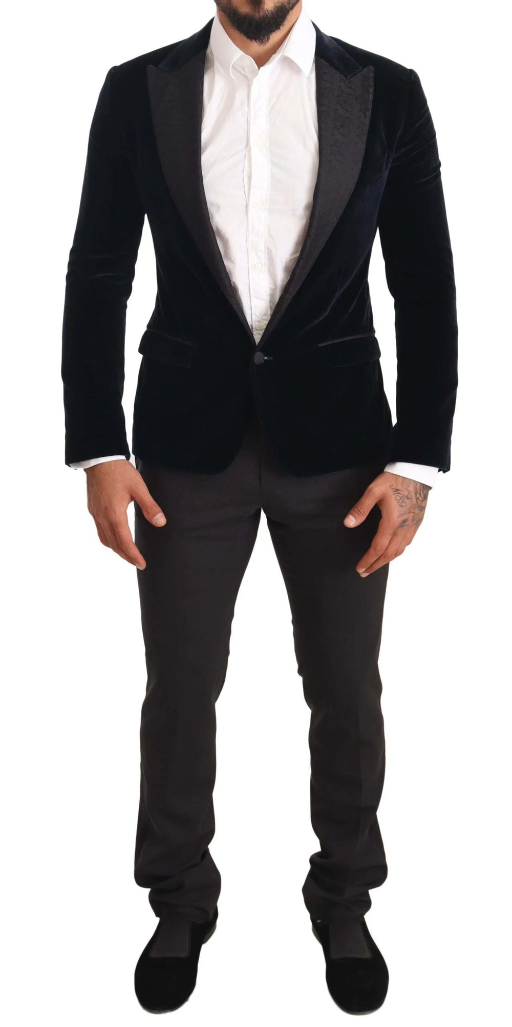 Dolce & Gabbana Blue Velvet Cotton Slim Fit Smoking Suit - IT46 | S - Tuxedos