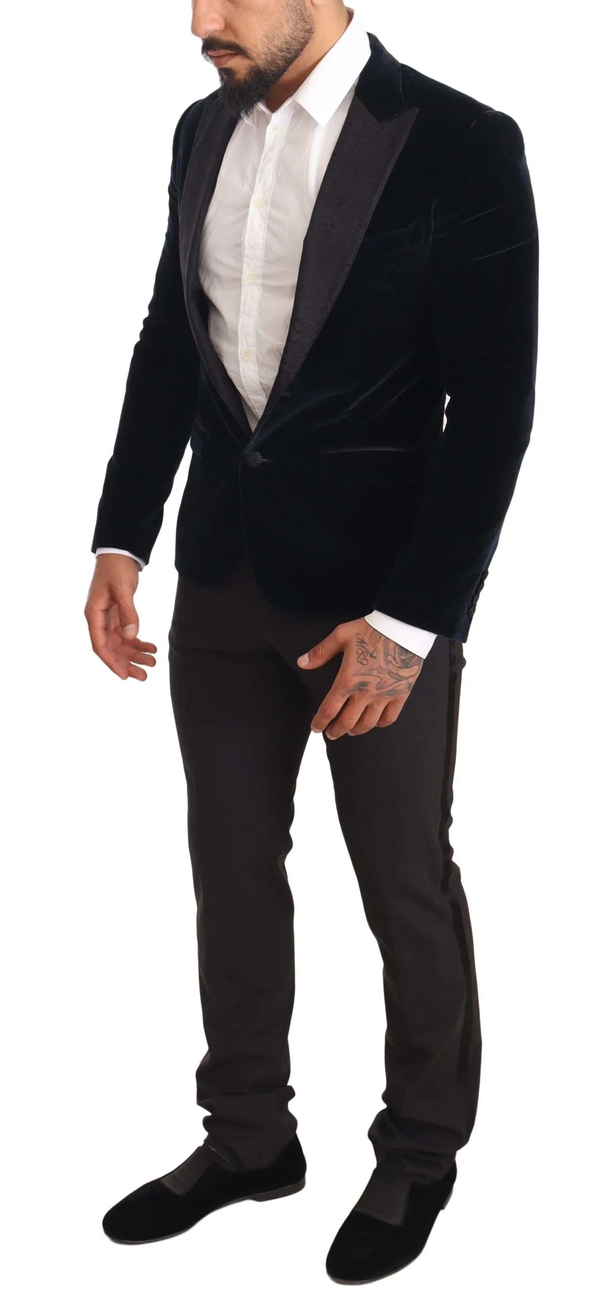 Dolce & Gabbana Blue Velvet Cotton Slim Fit Smoking Suit - IT46 | S - Tuxedos