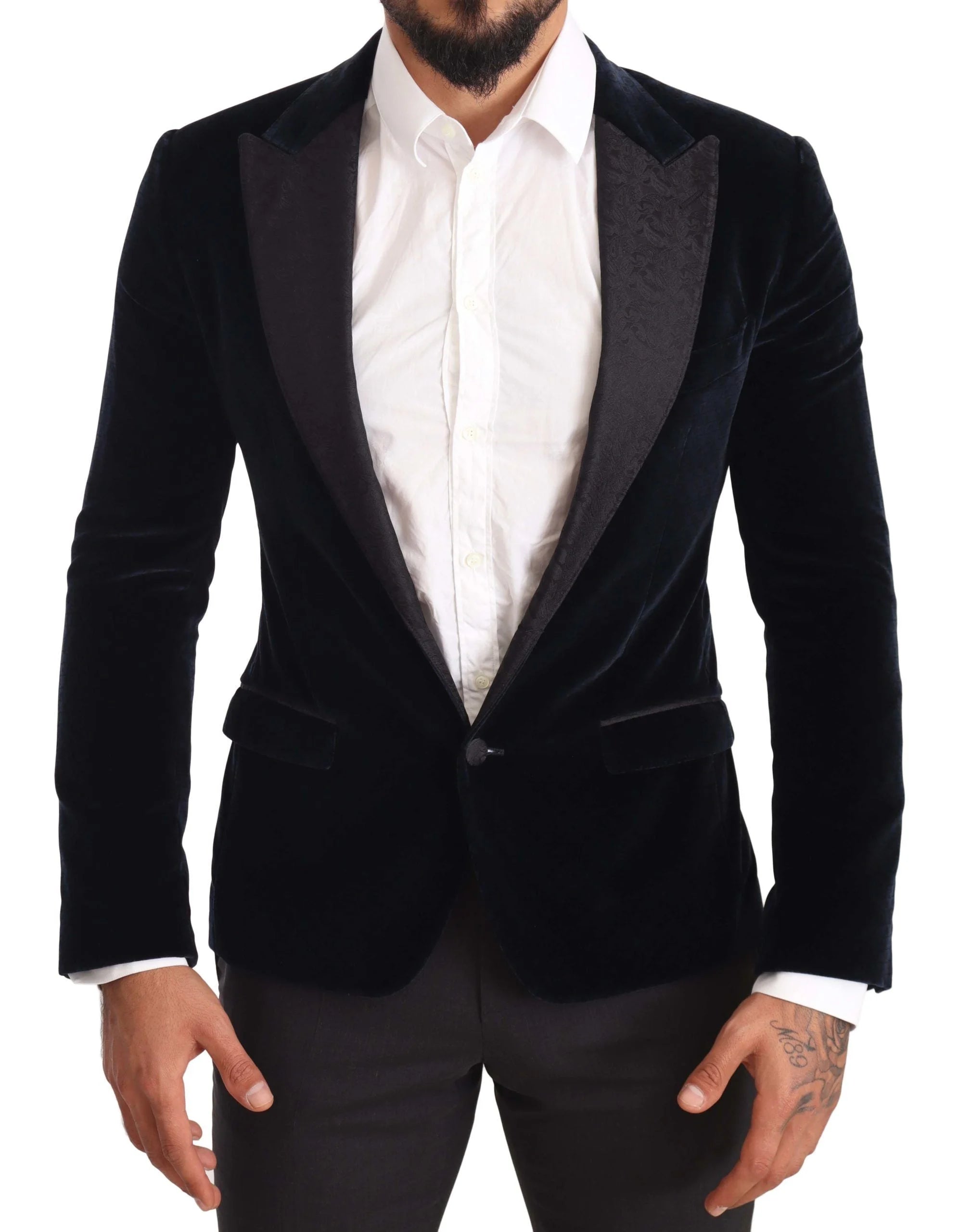 Dolce & Gabbana Blue Velvet Cotton Slim Fit Smoking Suit - IT46 | S - Tuxedos