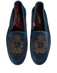 Dolce & Gabbana blå velour loafers med kronebroderi