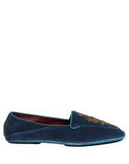 Dolce & Gabbana Blue Velvet Crown Embroidery Loafers Shoes - EU44/US11