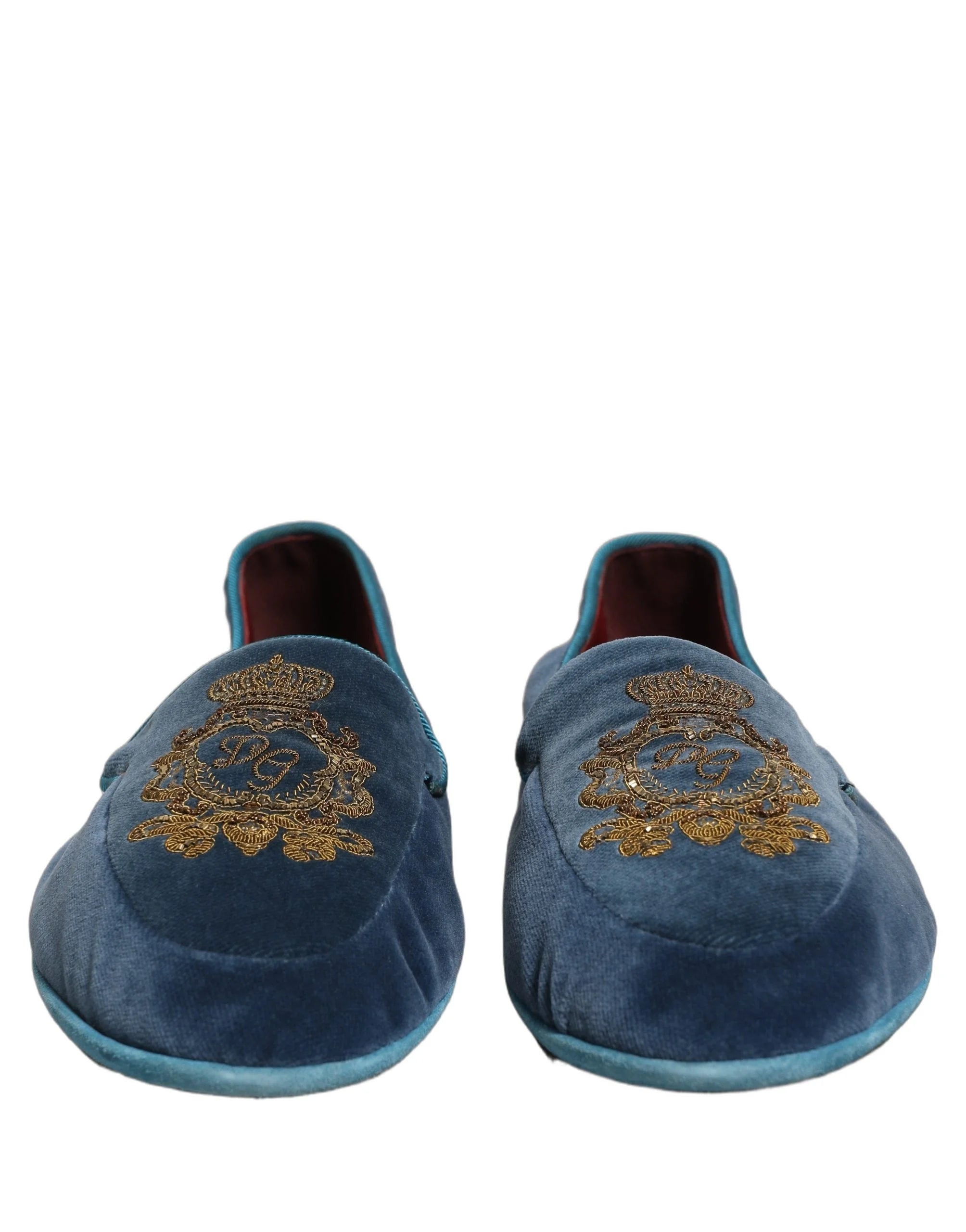Dolce & Gabbana blå velour loafers med kronebroderi