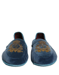 Dolce & Gabbana blå velour loafers med kronebroderi